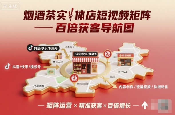 烟酒茶实体店短视频矩阵百倍获客导航图-骏阁网