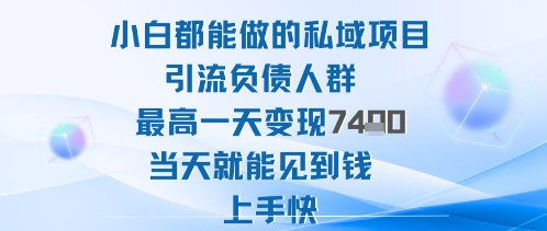 2b401a0e4d1c893ab4e5644cc9e3e34d.jpeg 2025年小白都能做的私域项目引流负债人群最高一天变现1k+高变现难度低当天就能见到钱上手快