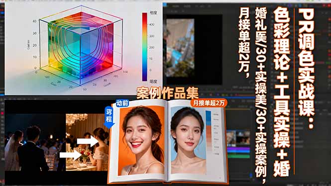 PR调色实战课：色彩理论+工具实操+婚礼医美/30+实操案例，月接单超2万-骏阁网