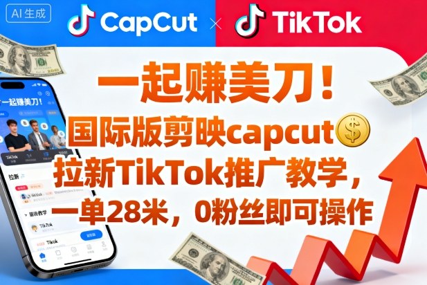 一起賺美刀！国际版剪映capcut拉新TikTok推广教学，一单28米，0粉丝即可操作(附推广入口和教学)-骏阁网