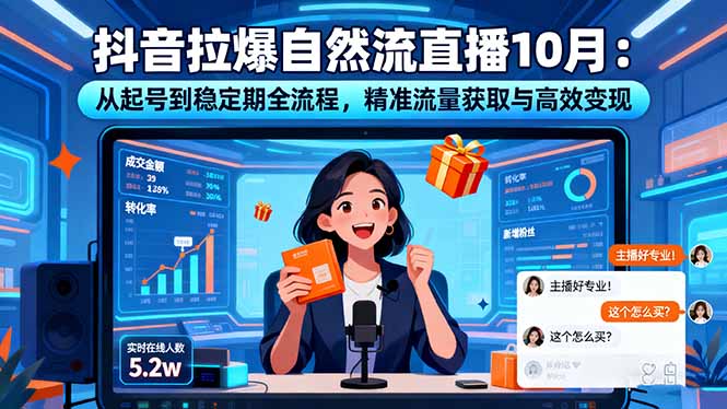 抖音拉爆自然流直播10月：从起号到稳定期全流程，精准流量获取与高效变现-骏阁网