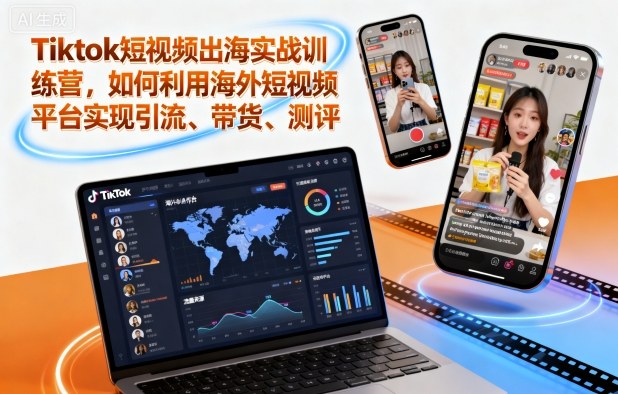 Tiktok短视频出海实战训练营，如何利用海外短视频平台实现引流、带货、测评-骏阁网