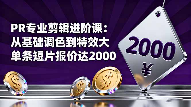 PR专业剪辑进阶课：从基础调色到特效大片的进阶技能，单条短片报价达2000-骏阁网