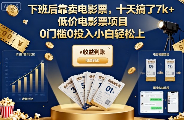 下班后靠卖电影票，十天搞了7k+，低价电影票项目，0门槛0投入小白轻松上手【揭秘】-骏阁网