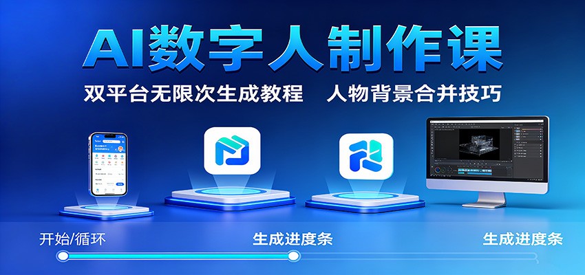 AI数字人制作课：双平台无限次生成教程，人物背景合并技巧-骏阁网