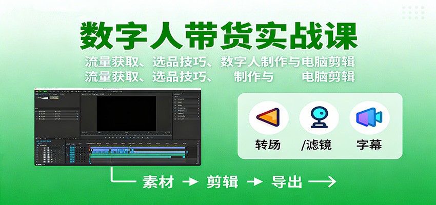 数字人变现实战课：流量获取、选品技巧、数字人制作与电脑剪辑-骏阁网