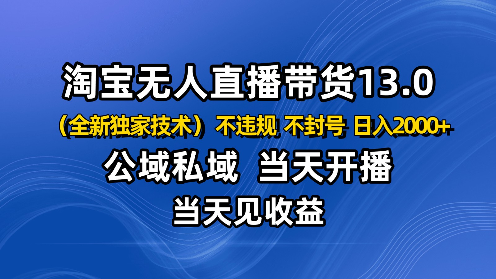 淘宝无人直播13.0，公域私域技术，不封号，不违规 布局下半年旺季赛道，日入2000+-骏阁网