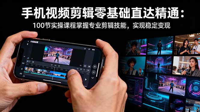 手机视频剪辑零基础直达精通：100节实操课程掌握专业剪辑技能，实现稳...-骏阁网