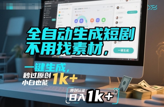 全自动生成短剧，不用找素材，不用剪辑，一键生成，秒过原创，小白也能轻松日入1k+【揭秘】-骏阁网