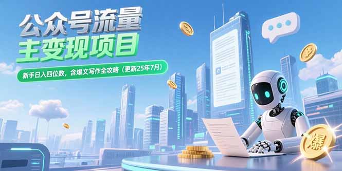 公众号流量主变现项目，新手日入四位数，含爆文写作全攻略(更新25年7月-骏阁网