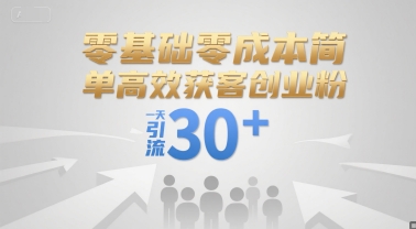 零基础零成本简单高效获客创业粉，一天引流30+-骏阁网