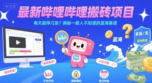 最新哔哩哔哩上B站搬砖项目，每天能挣几张？揭秘一般人不知道的蓝海赛道-骏阁网