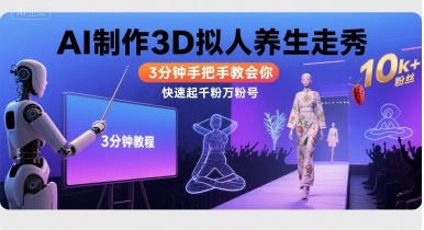 Ai制作3D拟人养生走秀，3分钟手把手教会你，快速起千粉万粉号-骏阁网