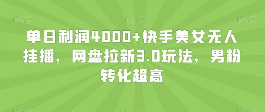 单日利润4000+快手美女无人挂播，网盘拉新3.0玩法，男粉转化超高【揭秘】-骏阁网