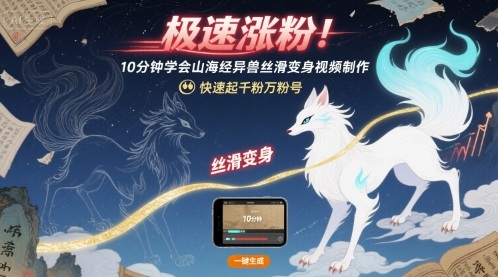 极速涨粉！10分钟学会山海经异兽丝滑变身视频制作，快速起千粉万粉号-骏阁网