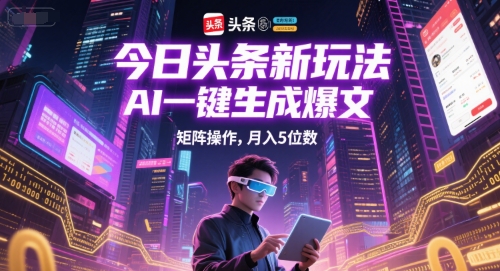 今日头条新玩法，AI一键生成爆文，矩阵操作，月入5位数-骏阁网