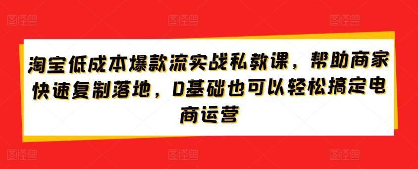 淘宝低成本爆款流实战私教课，帮助商家快速复制落地，0基础也可以轻松搞定电商运营-骏阁网