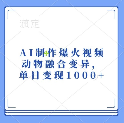 AI制作爆火视频,动物融合变异,单日变现1k-骏阁网