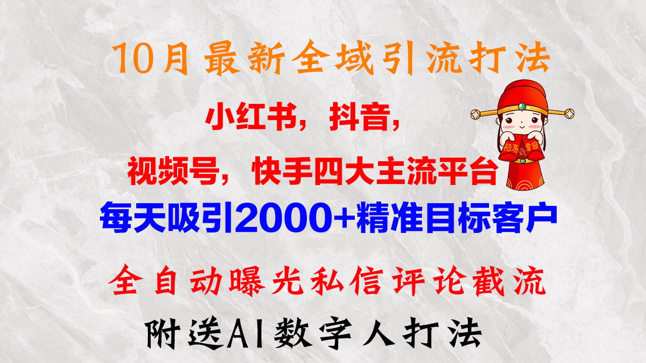 10月最新小红书，抖音，视频号，快手四大平台全域引流，，每天吸引2000…-骏阁网