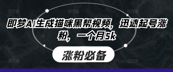 即梦AI生成猫咪黑帮视频，迅速起号涨粉，一个月5k-骏阁网