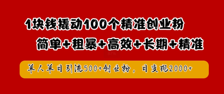 1块钱撬动100个精准创业粉，简单粗暴高效长期精准，单人单日引流500+创业粉，日变现2k【揭秘】-骏阁网