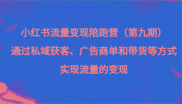 小红书流量变现陪跑营（第九期）通过私域获客、广告商单和带货等方式实现流量变现-骏阁网