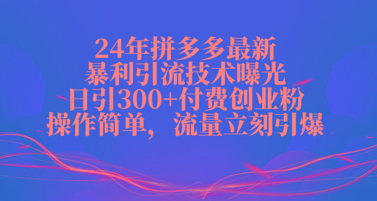 24年拼多多最新暴利引流技术曝光，日引300+付费创业粉，操作简单，流量…-骏阁网