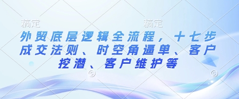 556550a1c33cebd1305042ebf7bd6b8b.jpeg 外贸底层逻辑全流程,十七步成交法则、时空角逼单、客户挖潜、客户维护等