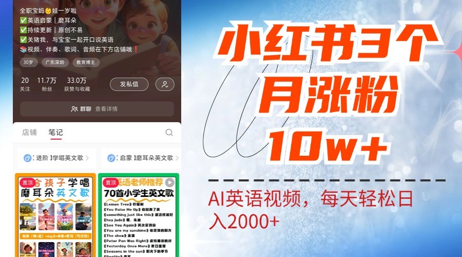 小红书三个月涨粉10W，AI英语视频0成本制作，每天轻松日入2000+-骏阁网