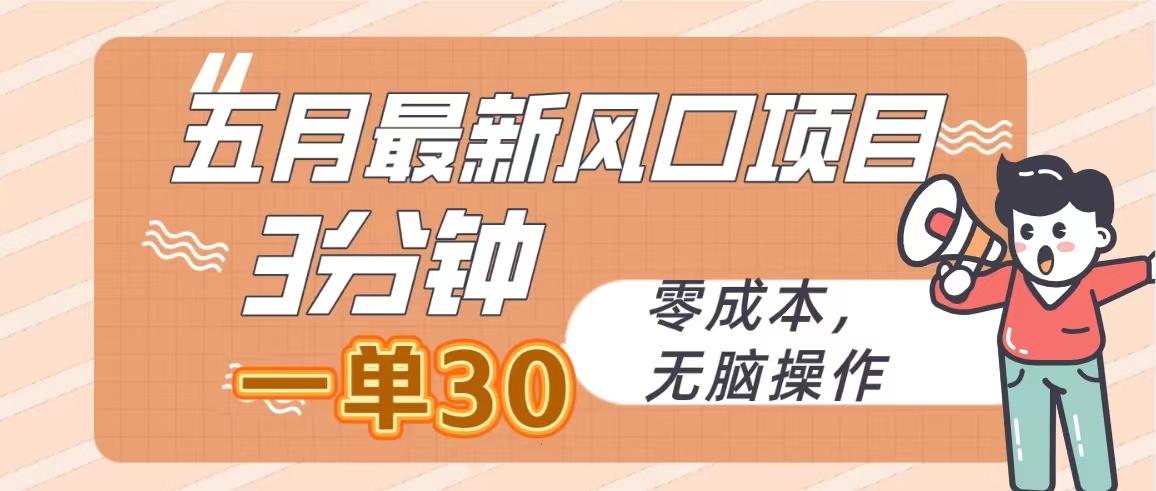 五月最新风口项目，3分钟一单30，零成本，无脑操作-骏阁网