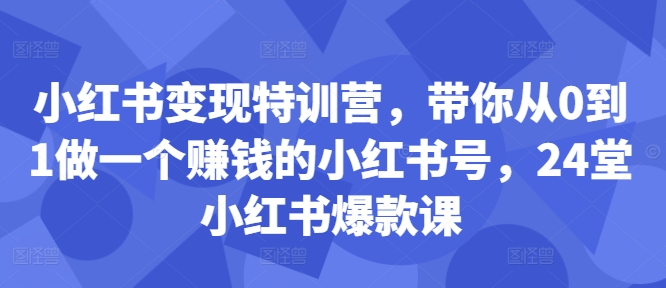 6751661d654a429f7d301eb2d0168e7e.jpeg 小红书变现特训营,带你从0到1做一个赚钱的小红书号,24堂小红书爆款课