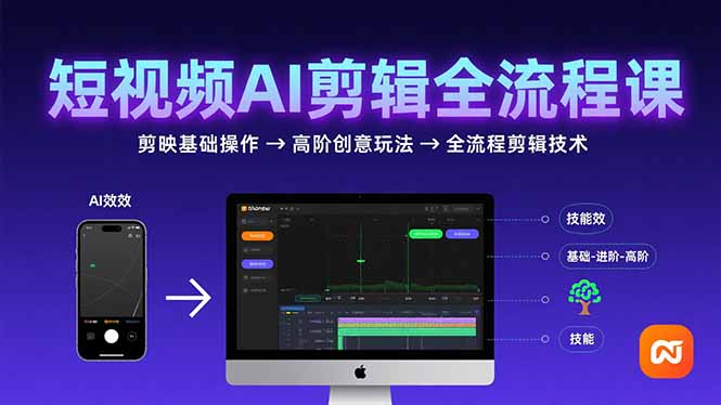 短视频AI剪辑技能，从剪映基础操作到高阶创意玩法，全流程剪辑技术-骏阁网