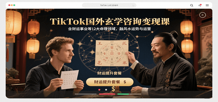TikTok国外玄学咨询变现课，含财运事业等12大命理领域，融风水运势与运营-骏阁网