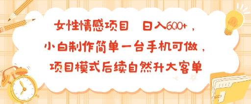 女性情感项目 小白制作简单一台手机可做 项目模式后续自然升大客单 日入6张-骏阁网