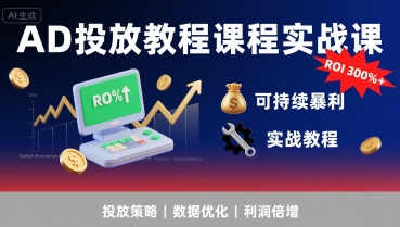 AD投放教程课程实战课，实现广告ROI300%+可持续暴利-骏阁网