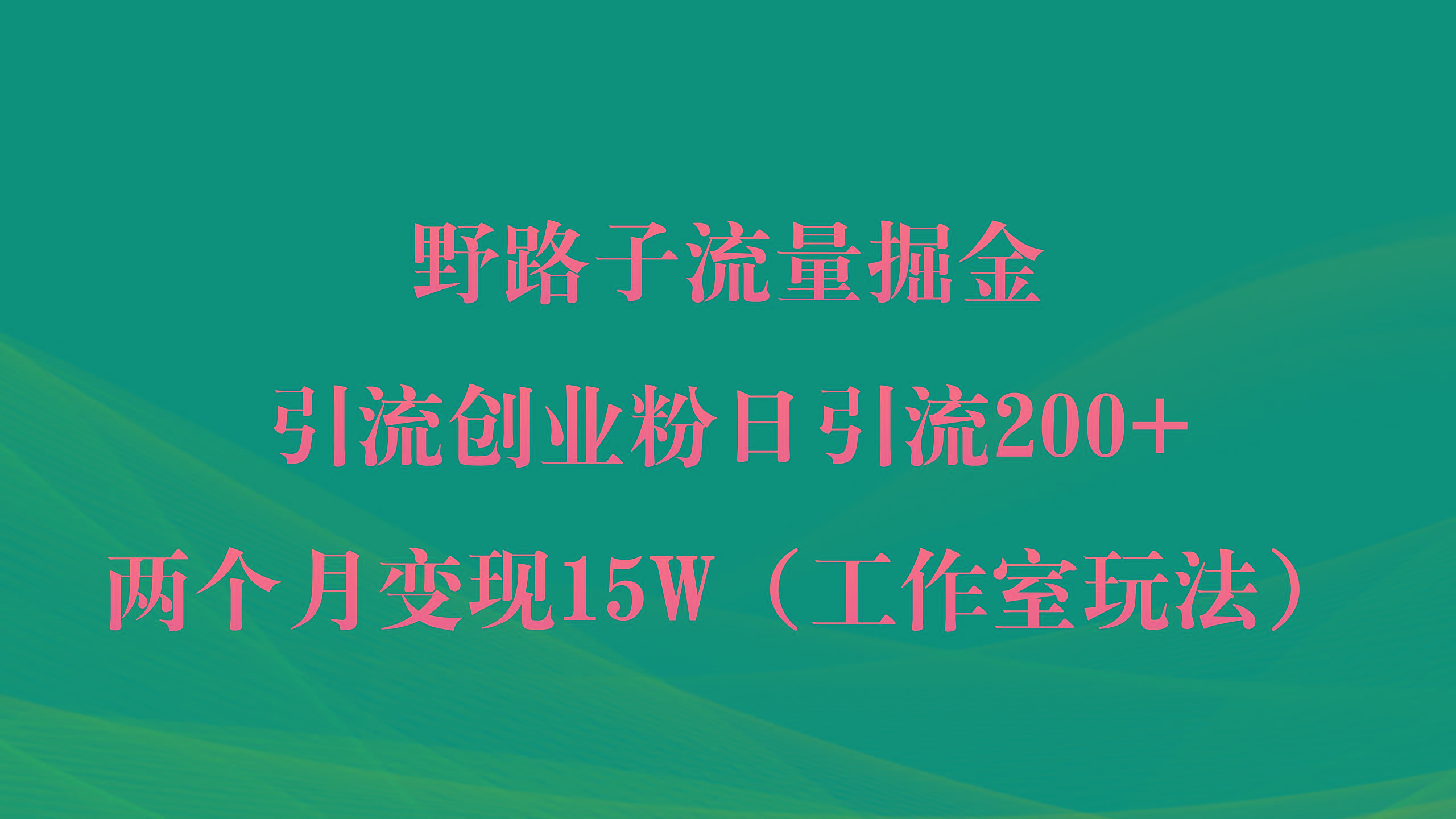 (9513期)野路子流量掘金，引流创业粉日引流200+，两个月变现15W(工作室玩法))-骏阁网