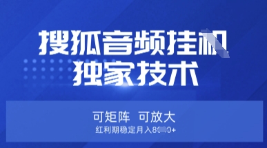 【搜狐音频挂G】独家技术，可矩阵可放大，红利期稳定月入8k【揭秘】-骏阁网