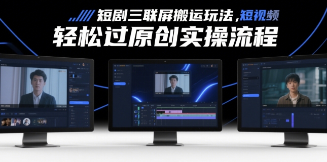 短剧三联屏搬运玩法，短剧搬运轻松过原创实操流程-骏阁网