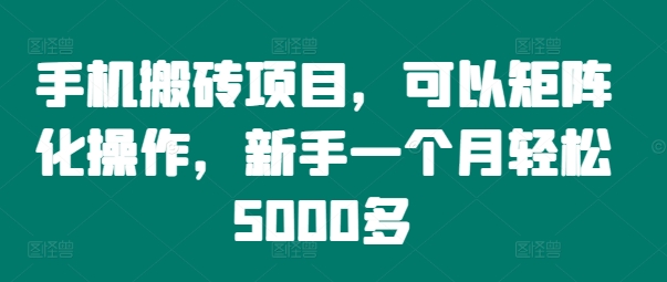 手机搬砖项目，可以矩阵化操作，新手一个月轻松5000多-骏阁网