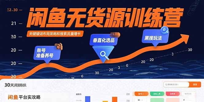 闲鱼无货源训练营：账号准备养号/垂直化选品/黑搜玩法，0基础30天盈利指南-骏阁网