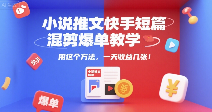 小说推文快手短篇混剪爆单教学，用这个方法，一天收益几张-骏阁网