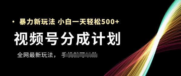 视频号分成计划，全网最暴力玩法，新手一天也能轻松5张+-骏阁网