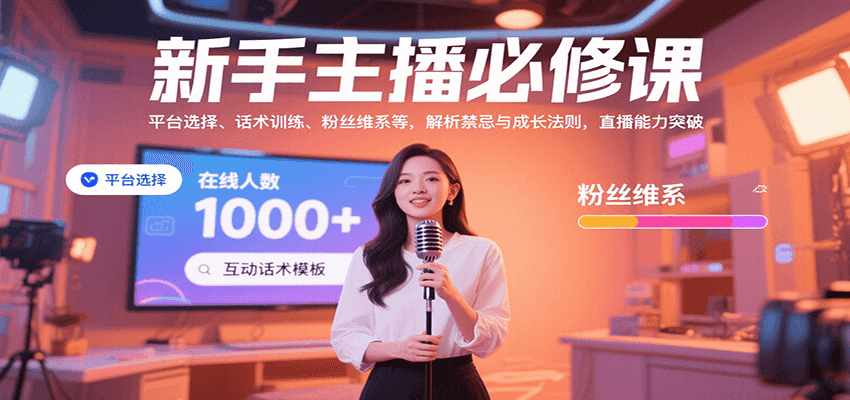 99eed09c934ee2cd5cd63247d8fbcc19.png 新手主播必修课:平台选择、话术训练、粉丝维系等,解析禁忌与成长法则,突破直播能力