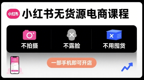 小红书无货源电商课程，不拍摄不露脸不用囤货，一部手机即可开店-骏阁网