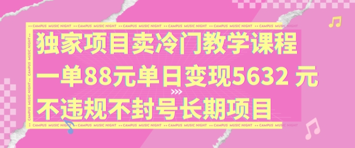 独家项目卖冷门教学课程一单88元单日变现5632元违规不封号长期项目【揭秘】-骏阁网