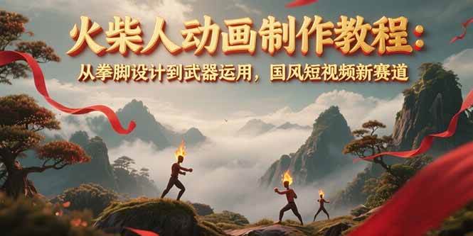 火柴人动画制作教程：从拳脚设计到武器运用，国风短视频新赛道-骏阁网