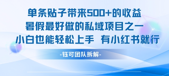 单条贴子带来5张的收益，暑假最好做的私域项目之一，小白也能轻松上手，有小红书就行-骏阁网