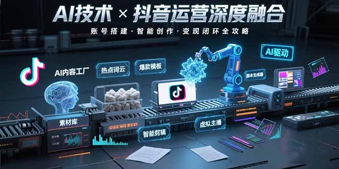 AI技术与抖音运营的深度融合应用：涵盖账号搭建、内容创作、收益变现等-骏阁网
