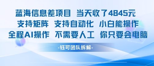 蓝海信息差项目当天收米1k+ 支持矩阵支持自动化小白能操作全程AI操作不需要人工你只要会电脑-骏阁网