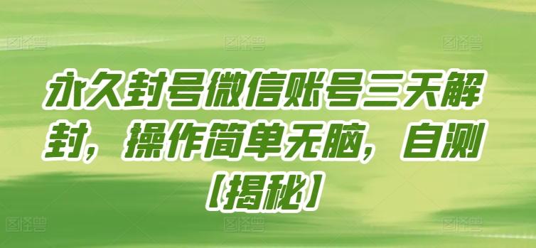 永久封号微信账号三天解封，操作简单无脑，自测【揭秘】-骏阁网